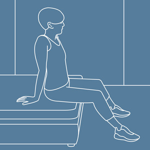 Graphic representation of a person sitting on the edge of the bed with legs apart and body upright