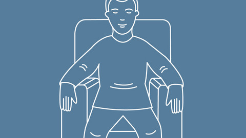 Grafische Darstellung einer Person, die aufrecht in einem Sessel sitzt