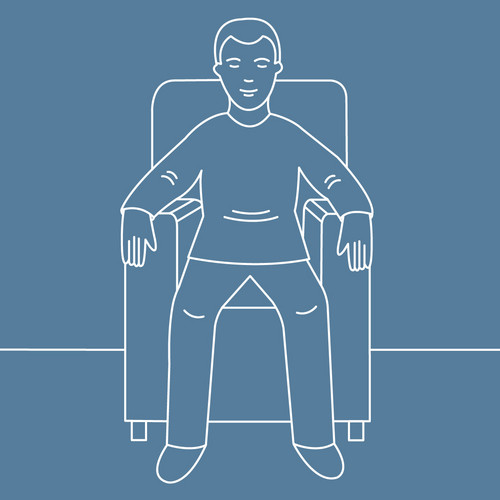 Graphic representation of a person sitting upright in an armchair