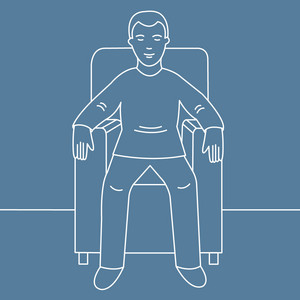 Grafische Darstellung einer Person, die aufrecht in einem Sessel sitzt
