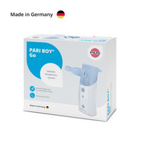 Verpackung des mobilen Inhalationssystems PARI BOY Go mit Produktabbildung und Hinweis „Made in Germany“.