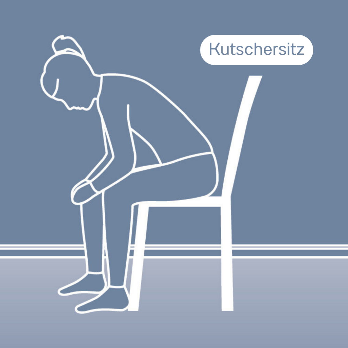 Schematische Darstellung eines Menschen, der sich auf einem Stuhl sitzend nach vorne beugt und die Ellenbogen auf den Knien abstützt