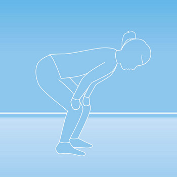 Schematic representation of a person leaning forward with their hands on their thighs