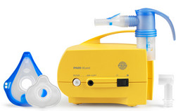 Produktabbildung – Die Abbildung zeigt den PARI XLent mit seiner Ausstattung, bestehend aus PARI LC SPRINT XLent Vernebler, BABY Winkel, BABY Maske Gr. 2 sowie Erwachsenenmaske soft.