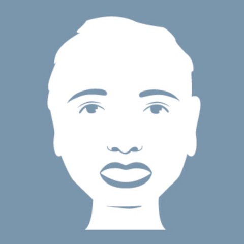 Graphic representation of a face, lips are open