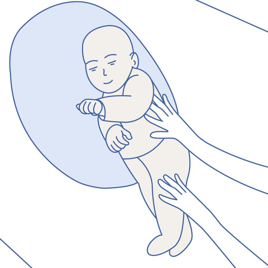 Grafik: Atemphysiotherapie mit Baby – Intercostalausstreichung in Seitenlage