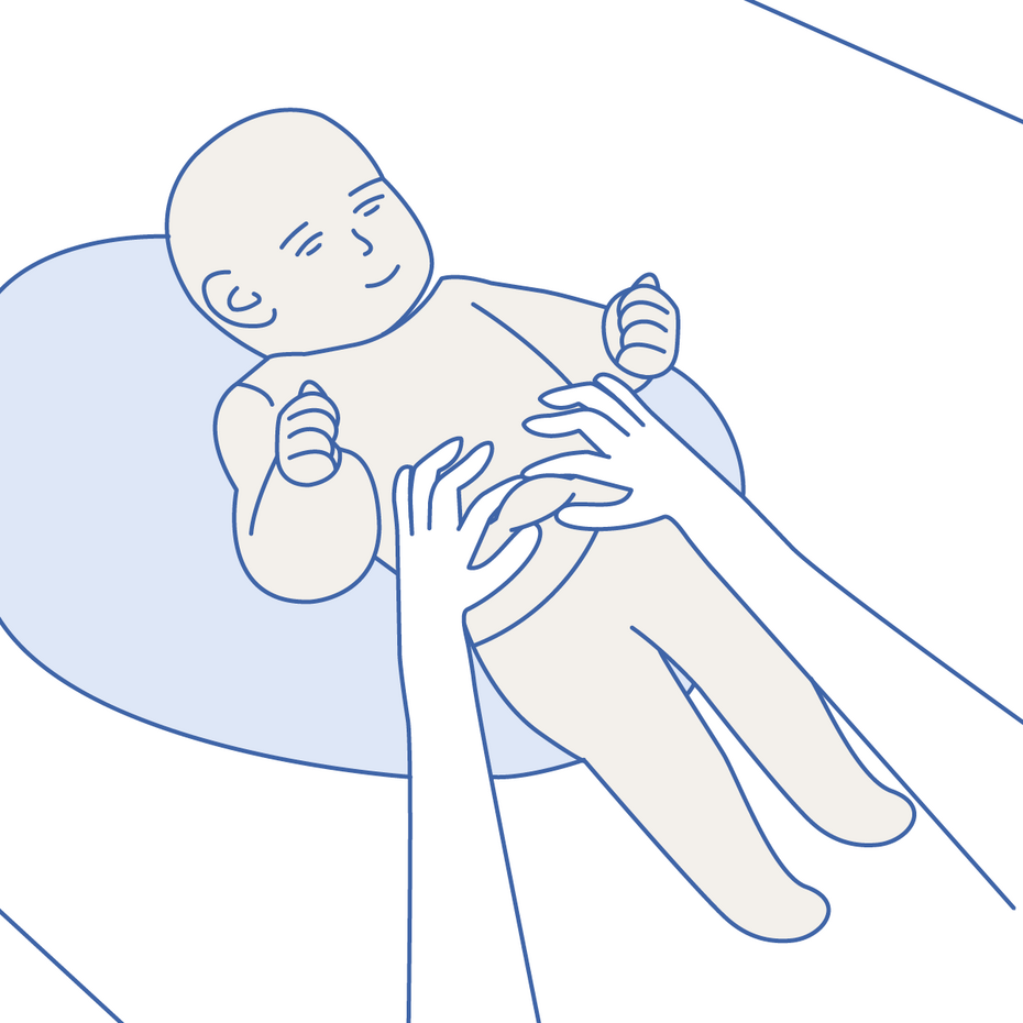 Grafik: Atemphysiotherapie mit Baby – Packegriffe in Rückenlage