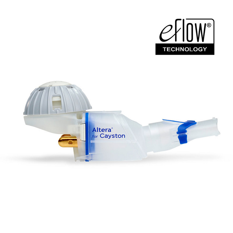 Produktabbildung – Die Abbildung zeigt das Altera für Cayston Vernebler Handset mit Mundstück.