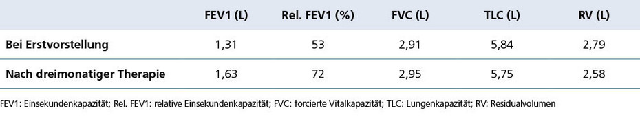 Ergebnisse des Lungenfunktionstests Tabelle von Ergebnissen eines Lungenfunktionstests