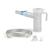 Produktabbildung – Die Abbildung zeigt das PARI COMPACT Year Pack bestehend aus dem PARI LC PLUS Vernebler, Filter für PARI COMPACT Kompressoren, Filterwechsler, Mundstück universell und Anschlussschlauch.