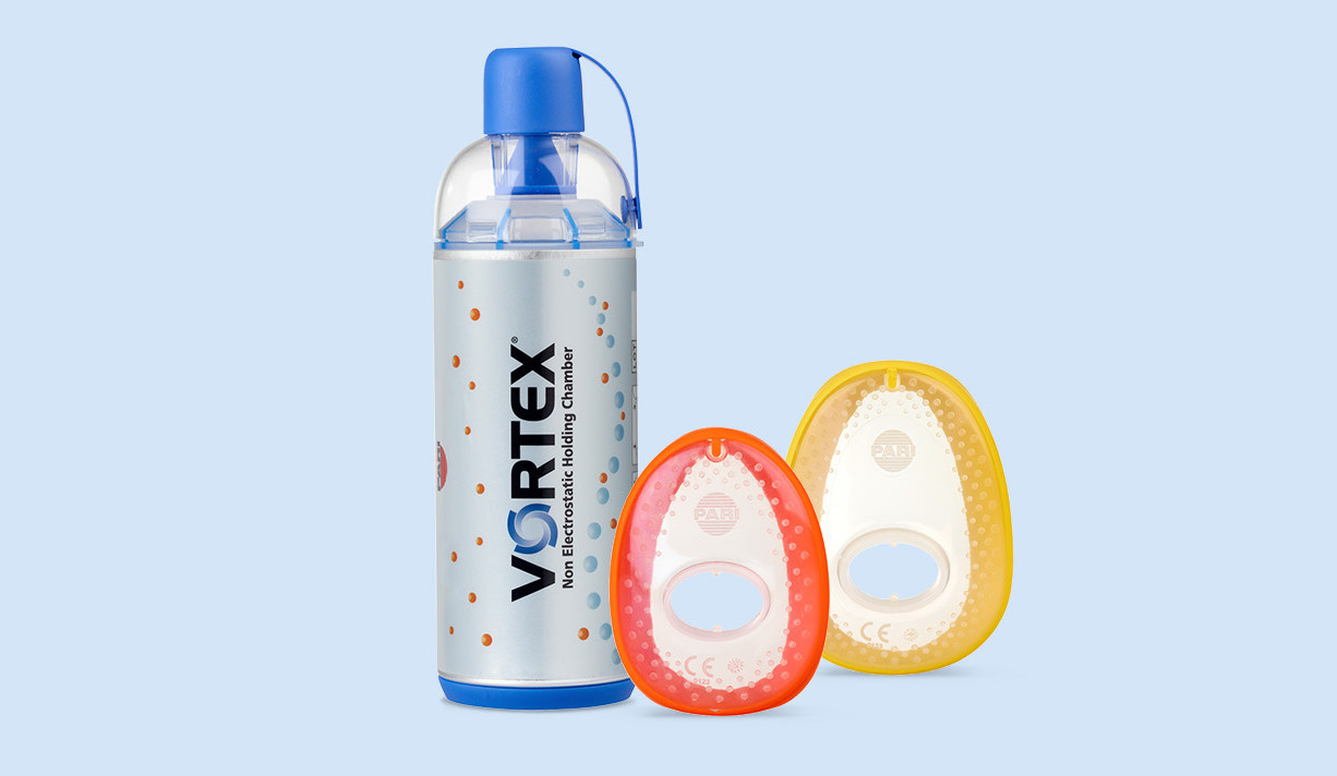 Produktabbildung – VORTEX Inhalierhilfe mit Babymaske und Kindermaske