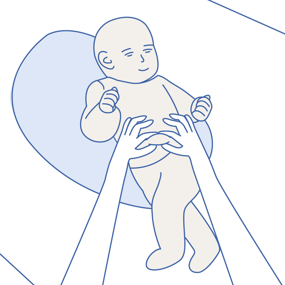 Grafik: Atemphysiotherapie mit Baby – Packegriffe in Dreh-Dehn-Lage