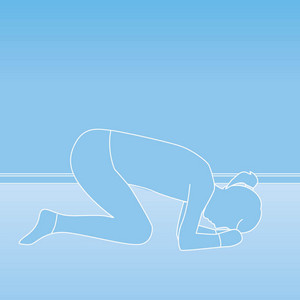 Schematic representation of a human being crouching on all fours on the ground