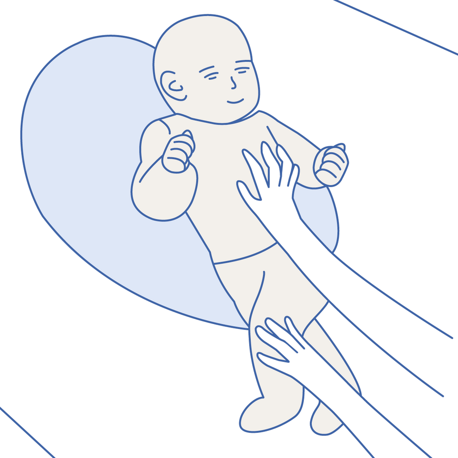 Grafik: Atemphysiotherapie mit Baby – Intercostalausstreichung in Dreh-Dehn-Lage