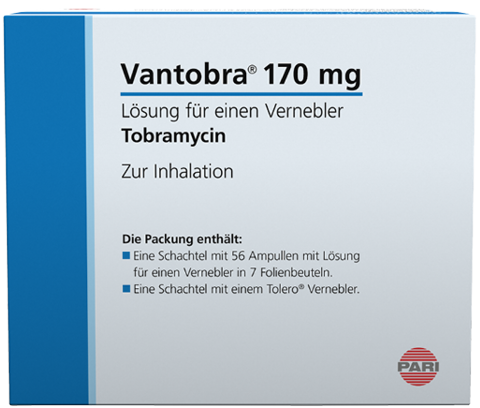 Produktabbildung – Die Abbildung zeigt die Verpackung der Vantobra 170 mg Inhalationslösung.