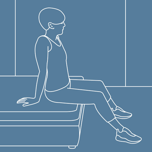 Graphic representation of a person sitting on the edge of the bed with legs apart and body upright