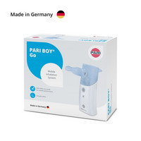 Packaging of the PARI BOY Go mobile inhalation system with product image and “Made in Germany” notice.