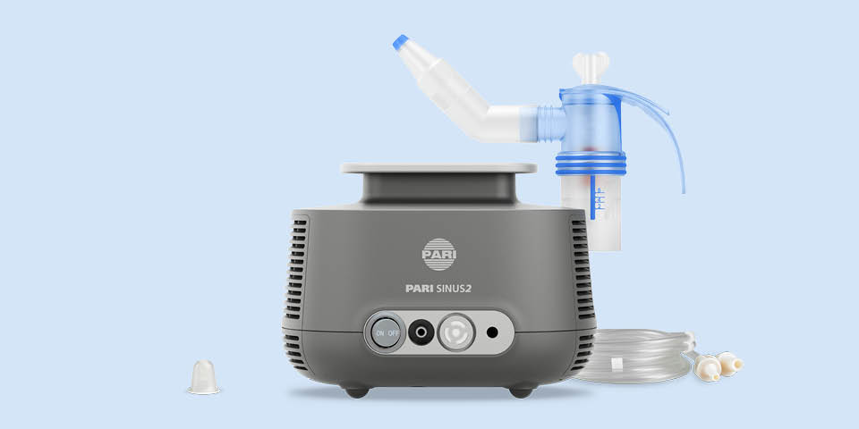 Produktabbildung – PARI SINUS2 Inhaliergerät mit PARI LC SPRINT SINUS Vernebler – Pulsierendes Aerosol zur Behandlung von Nasennebenhöhlenentzündung