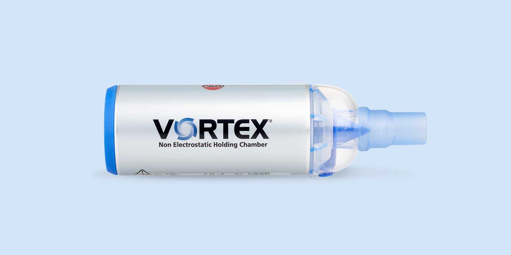 Produktabbildung: VORTEX Tracheo Inhalierhilfe, freigestellt vor hellem Hintergrund.
