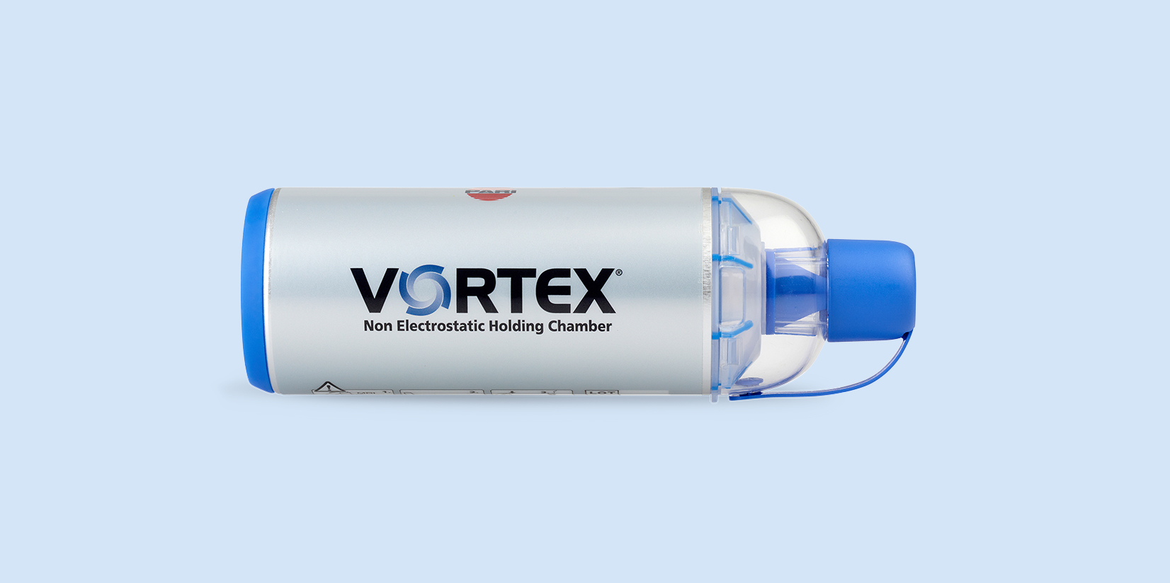 Produktabbildung: VORTEX Inhalierhilfe mit Mundstück, freigestellt vor hellem Hintergrund.
