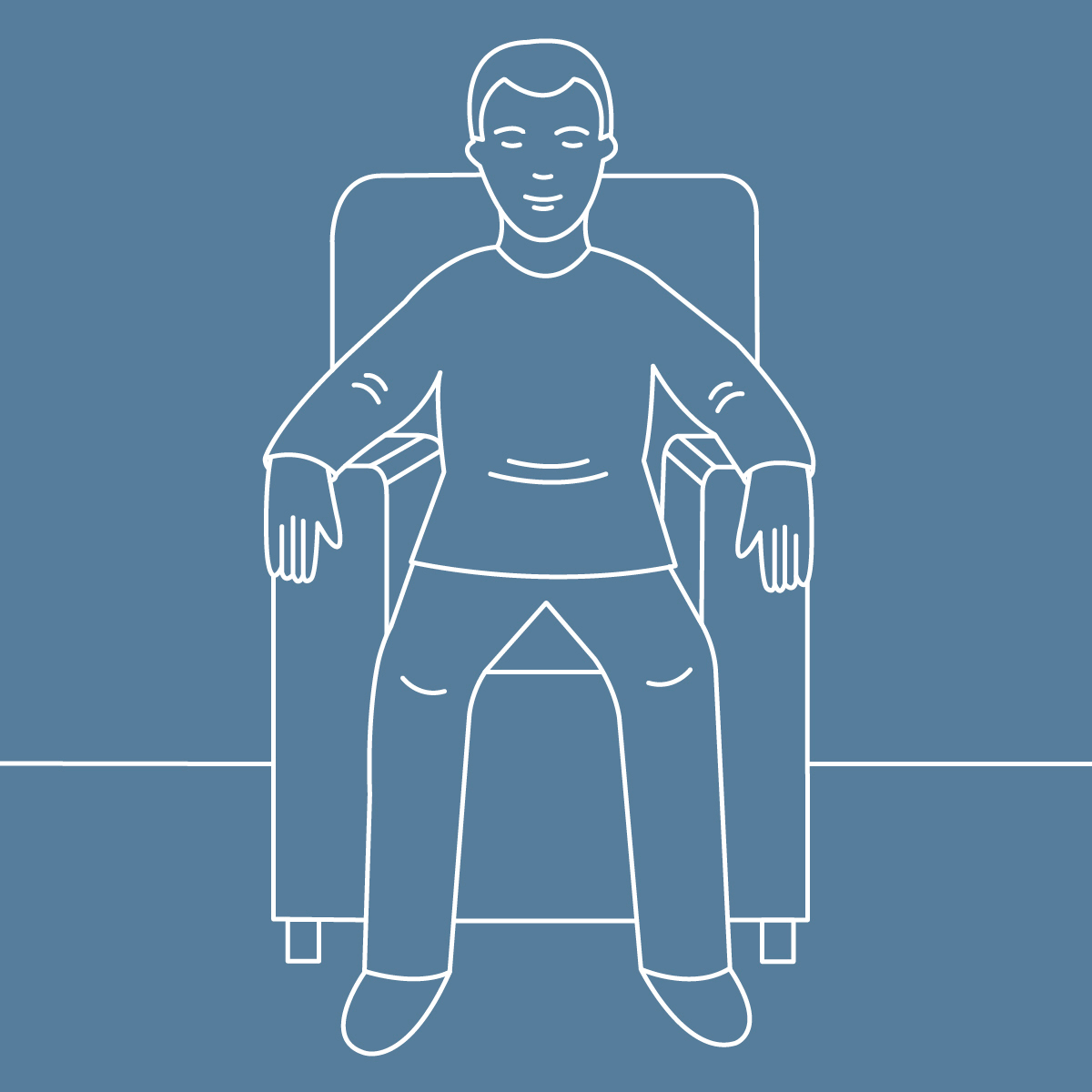Grafische Darstellung einer Person, die aufrecht in einem Sessel sitzt