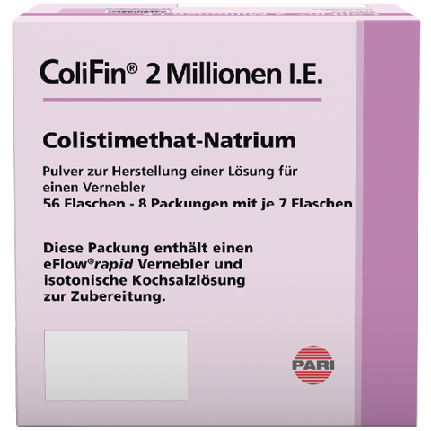Produktabbildung – Die Abbildung zeigt die Verpackung der ColiFin 2Millionen I.E. Inhalationslösung