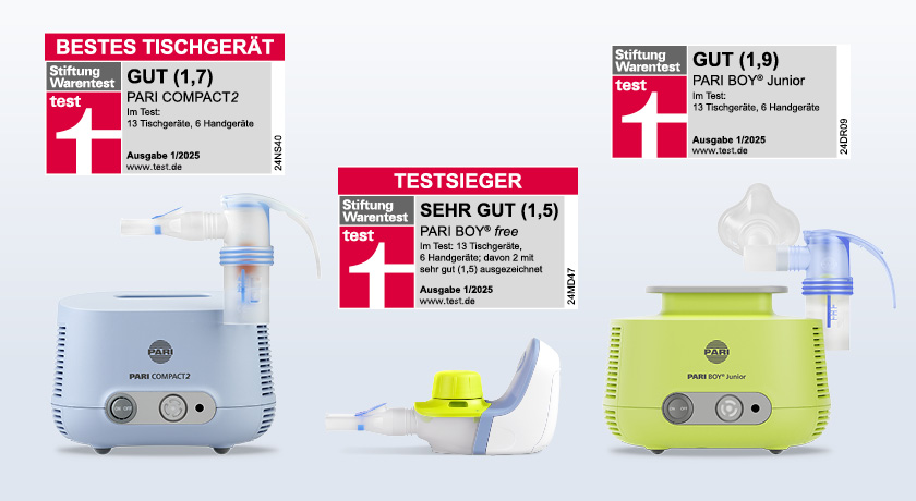 PARI COMPACT2, PARI BOY® free und PARI BOY® Junior; Bild: PARI GmbH, 2024