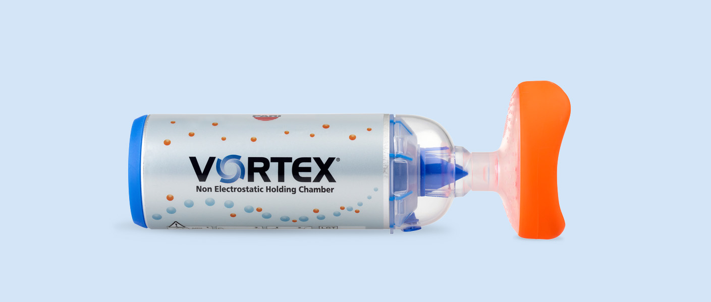 Product image – VORTEX® Holding Chamber/Spacer with Small Pediatric Mask
