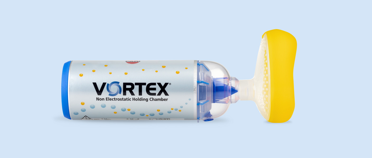 Product image – VORTEX® Holding Chamber/Spacer with Medium Pediatric Mask