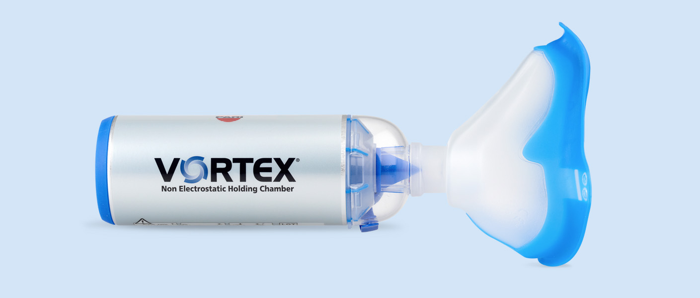 Product image – VORTEX® Holding Chamber/Spacer with Adult Mask